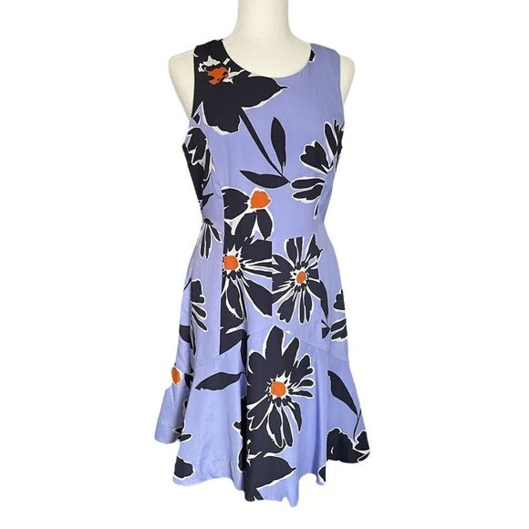 J. Crew Blue Floral Fit and Flare Polyester Dress Lined Spring 2016 Size 6 - Picture 1 of 7